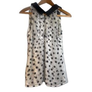White House Black Market Removable Collar Sleeveless Polka Dot Blouse Size 2 SM